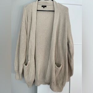 Quince Beige Open-Front Cardigan, Organic Cotton
